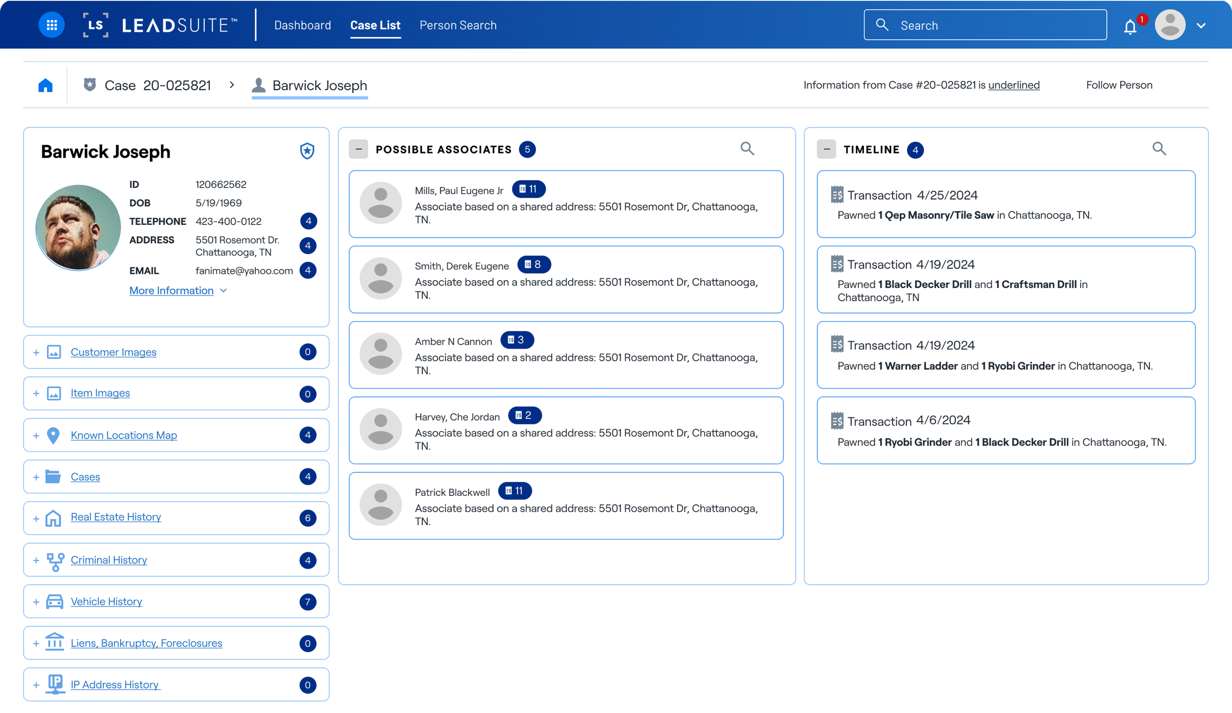 Original LeadSuite person page with flat layout