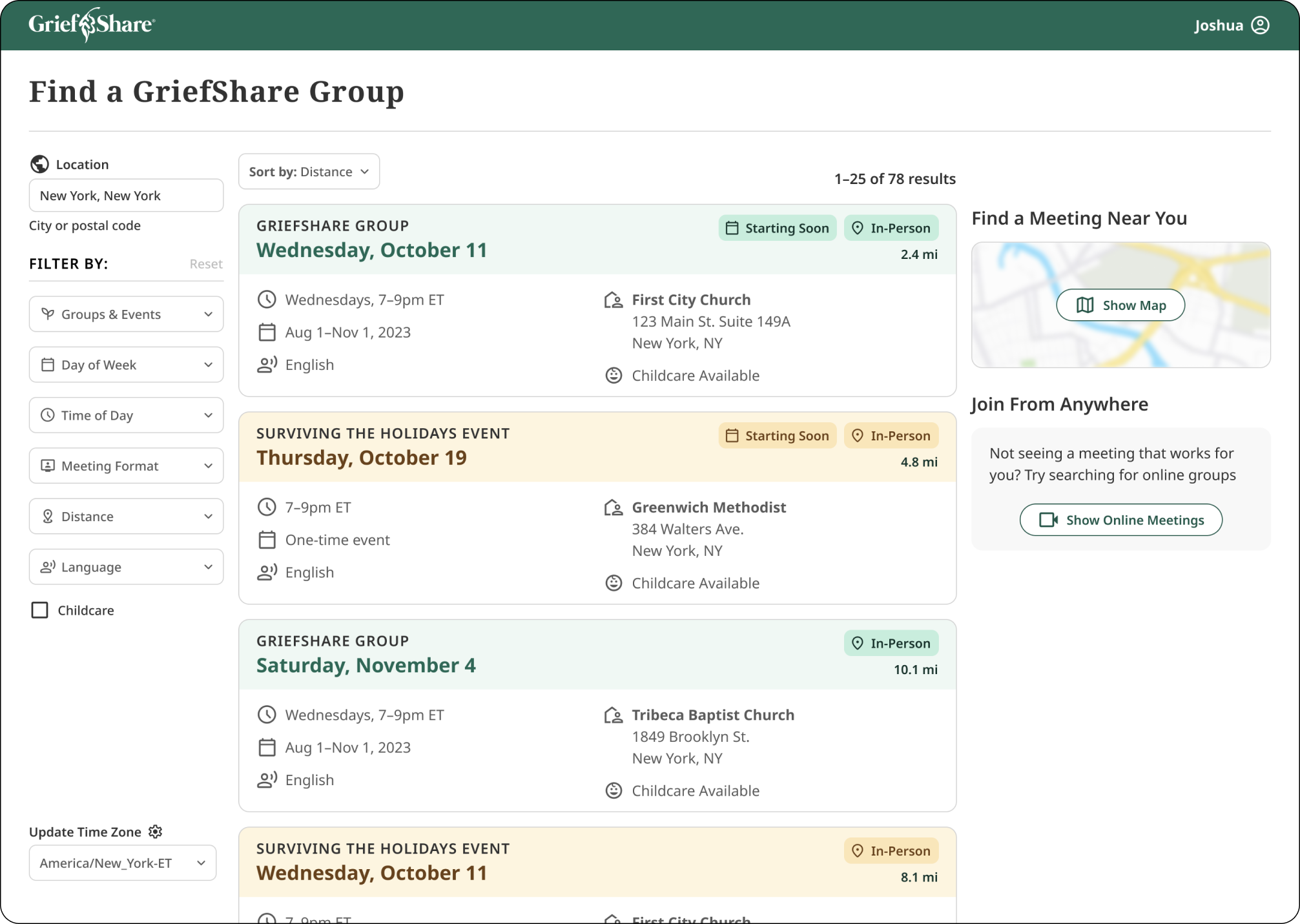 Redesigned GriefShare participant portal with improved journey tracking