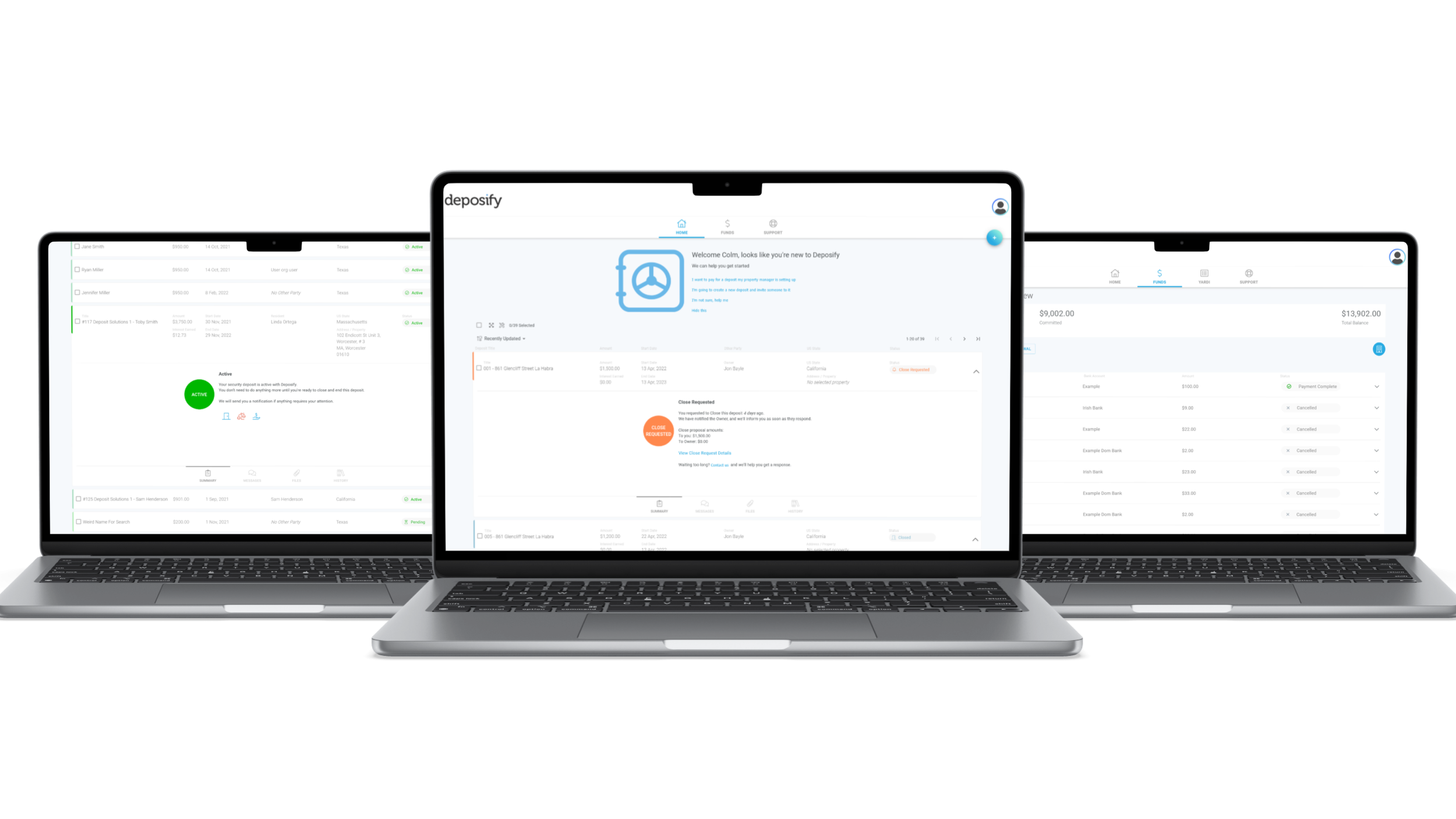 Original Deposify deposit management interface