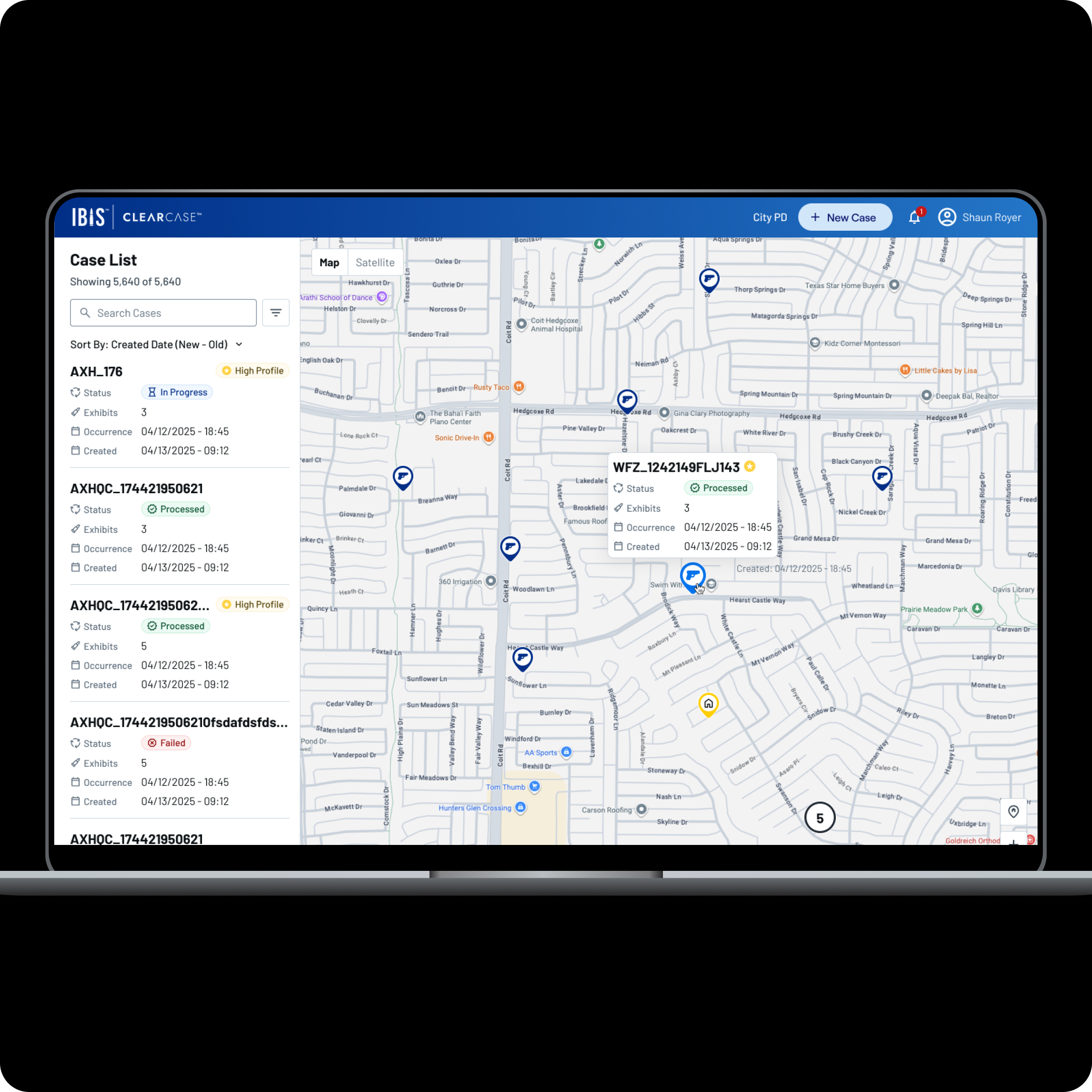Redesigned case list with searchable sidebar and geographic map view