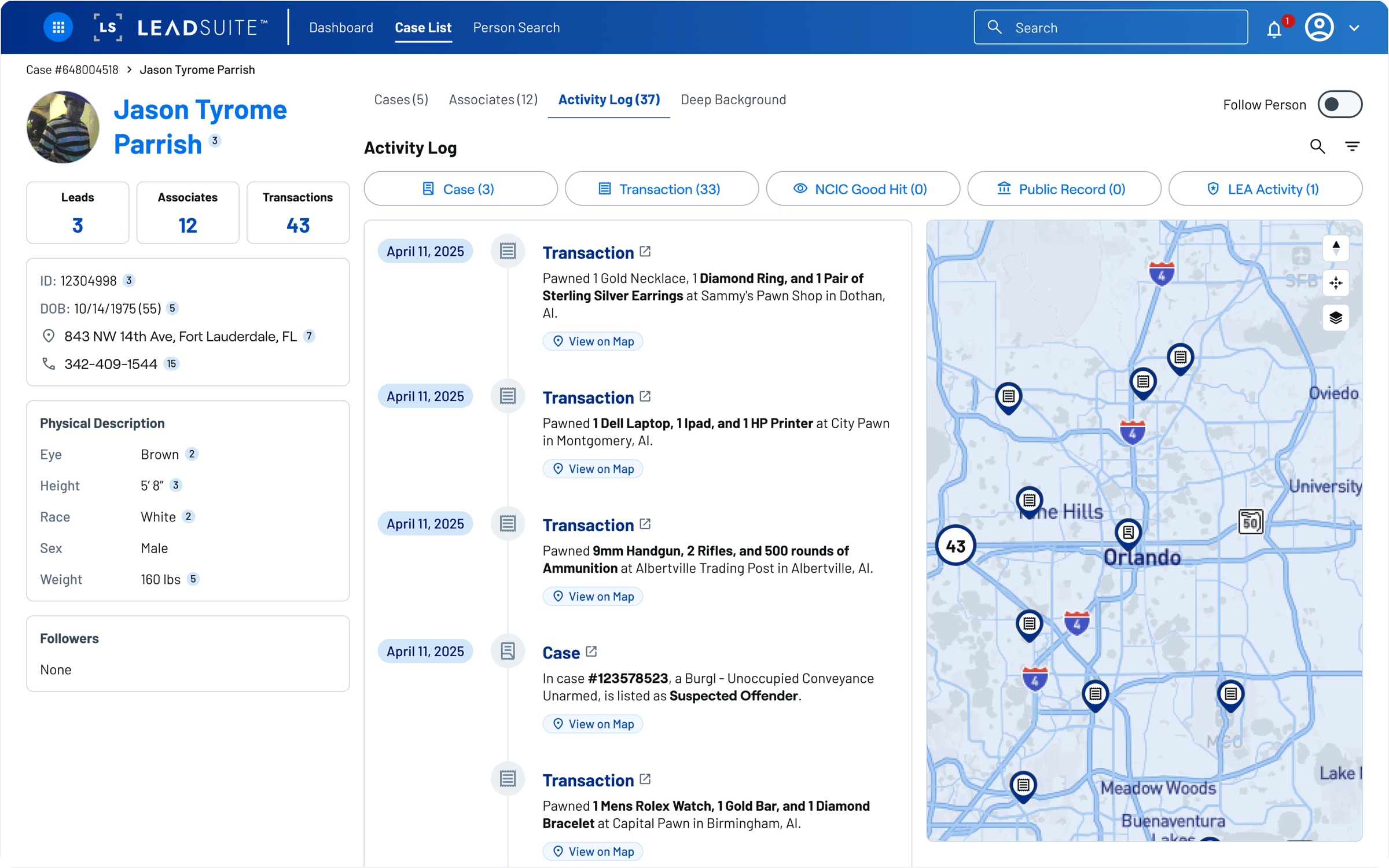 Redesigned person profile with tabbed navigation and organized sections
