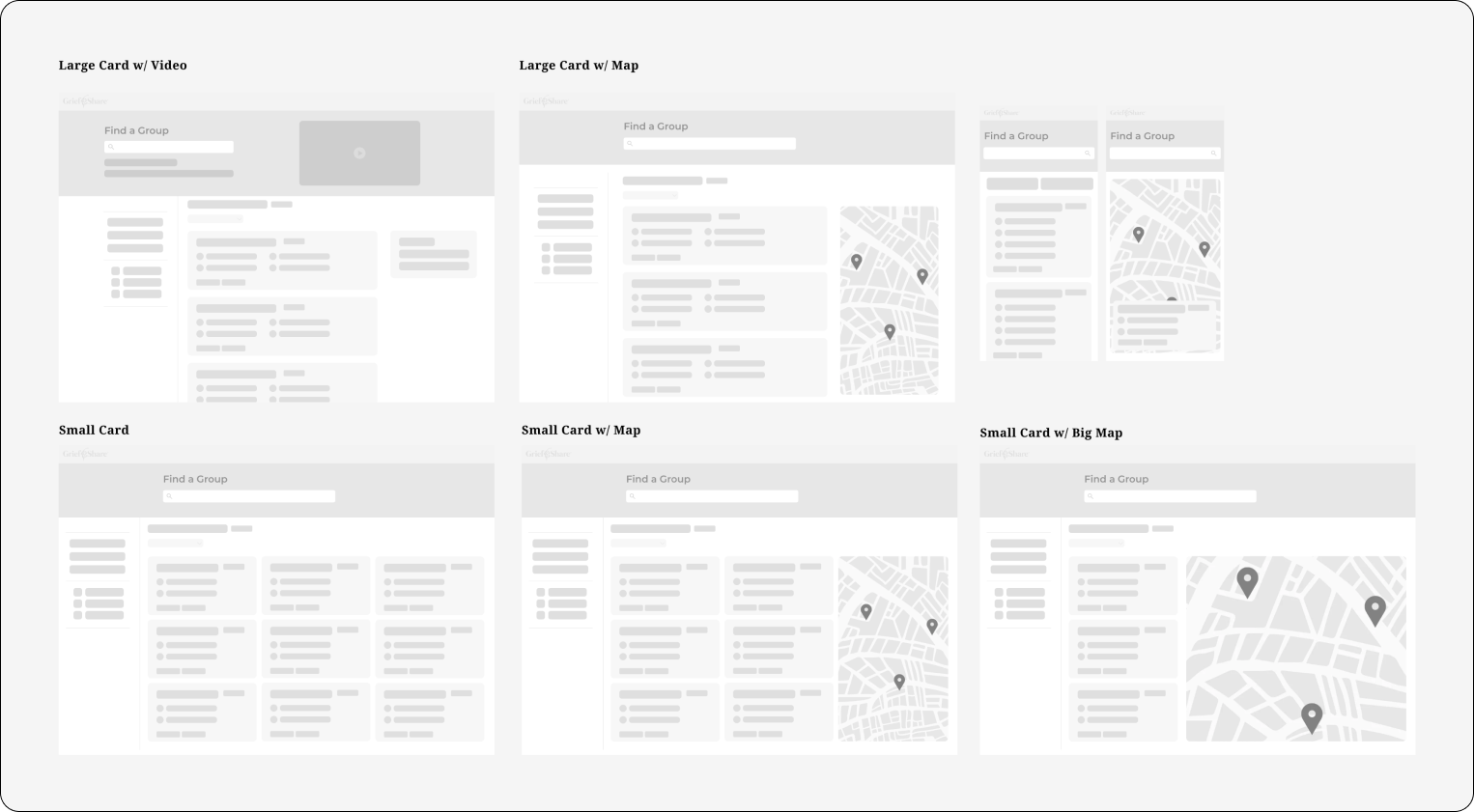 Wireframe explorations for the Find a Group redesign